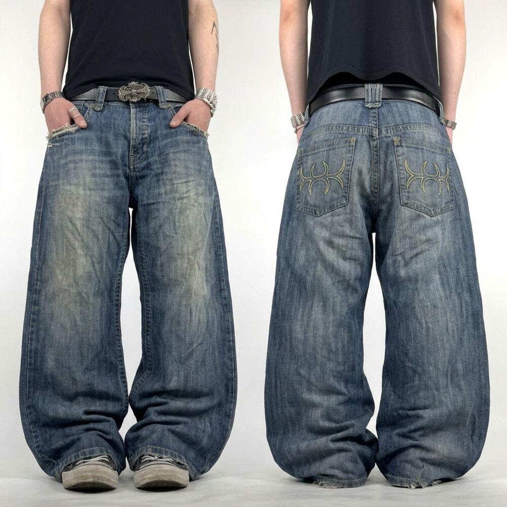 Vintage embroidered y2k cyber grunge baggy wide leg skater archive jeans